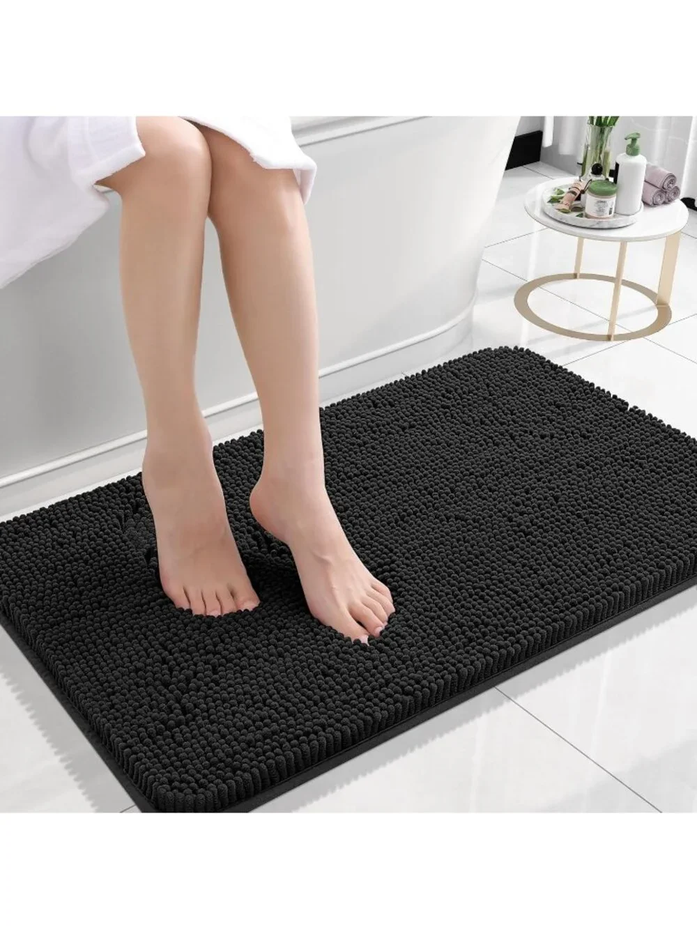 New Bathroom Rugs 24x16, Soft Absorbent Chenille Bath Mats, Quick Dry, Black